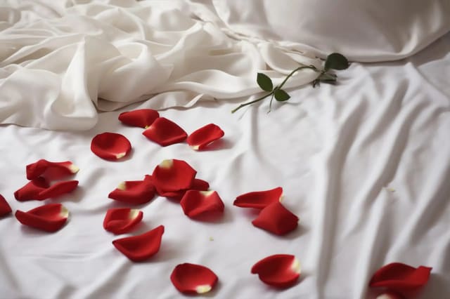 Pétales de roses en chambre